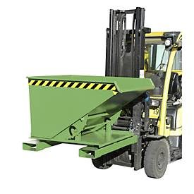 Kippbehälter Typ 3S 600, Tragfähigkeit 1000 kg, mit 3-seitiger Kippfunktion, grün RAL 6011