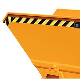 Kippmulde Bauer KS 700, Stahl, orange, B 1340 x T 1200 x H 1275 mm, 700 l, bis 1000 kg, Rollen, manuelle Kippvorrichtung