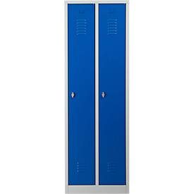 undefined, Kleiderspind, 2 Türen, B 600 x H 1800 mm, Drehriegelverschluss, lichtgrau/feuerrot