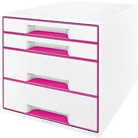 Leitz, LEITZ Schubladenbox WOW Cube A4 52132023 weiss/pink, 4 Schubladen