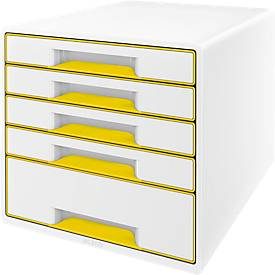 Leitz, Leitz WOW Cube Schubladenbox Duo Colour mit 5 Schubladen DIN A4 Weiß, Gelb 28,7 x 27 x 36,3 cm