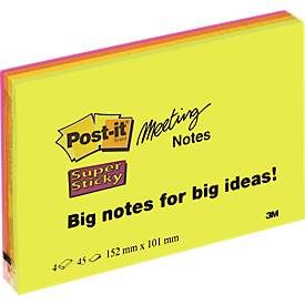 Post-it, POST-IT Super Sticky Big Notes 4x45Bl. 6445-4SS 4 Farben ass. 152x101mm