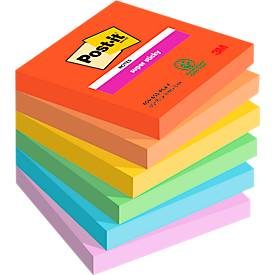 Post-it, POST-IT Super Sticky Playful 76x76mm 654-6SS-PLAY 6-farbig ass./6x90 Blatt