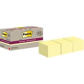 Post-it, POST-IT SuperSticky Notes 76x76mm 654 RSSCY 14+4F Recycling, gelb 18x70 Blatt