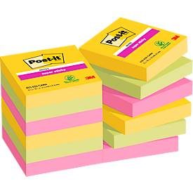 Post-it, Post-it Super Sticky Haftnotizen 622-12SS-CARN 47,6 x 47,6 mm 90 Blatt pro Block Gelb, Grün, Rosa Quadratisch Unliniert 12 Stück