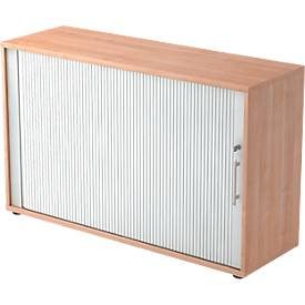 Hammerbacher, Hammerbacher Rollladenschrank Matrix Nussbaum, Silber 1.200 x 400 x 748 mm