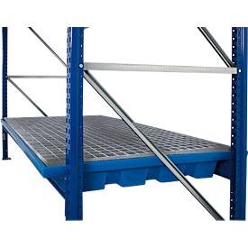 Regalwanne, Polyethylen, einhängbar, unterfahrbar, m. verzinktem Gitterrost, B 2680 x T 1300 x H 190 mm