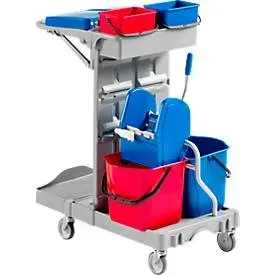 EVO-PRODUCTS, Reinigungswagen Poly II, 2x 15 Liter mit Mopp-Presse + 2x 4 Liter