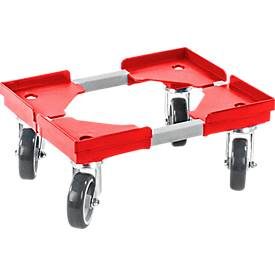 rolltainer®, Transportroller, Typ Stahlprofil + Kunststoffecken, TK 300 kg, BxT 310 x 410 mm, Rollen-Ø 100 mm