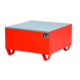 Bauer, Bauer® Auffangwanne aus Stahl, Unterfahrhöhe 100 mm, HxBxT 465 x 800 x 800 mm, inkl. Gitterrost, 1x 200 l, feuerrot