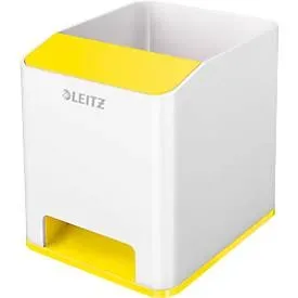 Leitz, Stiftehalter Leitz WOW Sound, 1 Fach, Smartphone-Fach mit Soundverstärkung, weiss/gelb