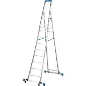 Stufenstehleiter, mit 10 Stufen, Aluminium, fahrbar mit Traverse