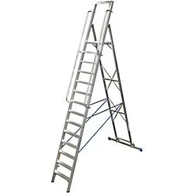 Stufenstehleiter, mit grosser Plattform, Aluminium, mit 14 Stufen