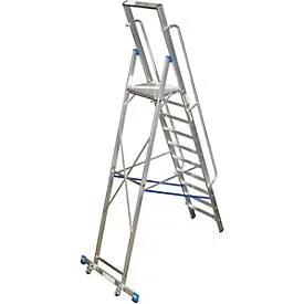 Stufenstehleiter, mit grosser Plattform, Aluminium, mit 9 Stufen