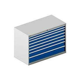 Schäfer Shop Select Schubladenschrank WSK 78?36 E, Stahl, 8 Schübe, 75 kg Traglast, B 1431 mm x T 725 mm x H 1000 mm, lichtgrau/enzianblau