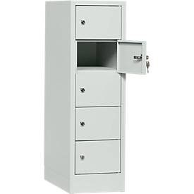 Schliessfachschrank, Stahlbl., Türanschl. rechts, Zylinderschloss, 5 Fächer, B 300 x H 965 mm, l.grau RAL 7035/l.grau RAL 7035