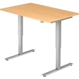 Hammerbacher, Hammerbacher Sitz-Stehschreibtisch XMST Buche, Silber 1.200 x 800 x 650 mm