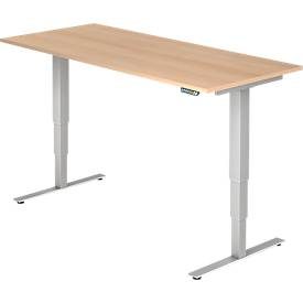 Hammerbacher, Hammerbacher Sitz-Stehschreibtisch XDSM Eiche, Silber 1.800 x 800 x 800 x 620 - 1.270 mm