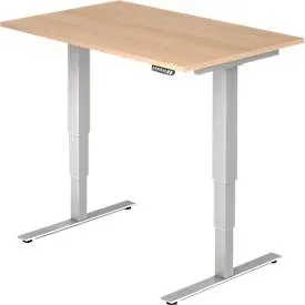 Hammerbacher, Hammerbacher Sitz-Stehschreibtisch XDSM Eiche, Silber 1.200 x 800 x 800 mm