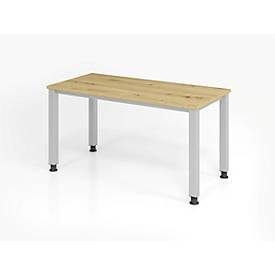 Hammerbacher, Hammerbacher Höhenverstellbarer gerader Schreibtisch mit 4 Füßen Express Q Eiche, Silber 1.200 x 672 x 685 - 810 mm