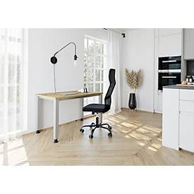 Hammerbacher, Hammerbacher Höhenverstellbarer gerader Schreibtisch mit 4 Füßen Express Q Eiche, Silber 1.400 x 672 x 685 - 810 mm
