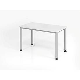 Hammerbacher, Hammerbacher Höhenverstellbarer gerader Schreibtisch mit 4 Füßen Express Q Weiß, Silber 1.200 x 672 x 685 - 810 mm