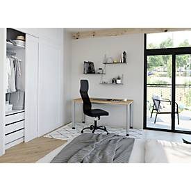 Hammerbacher, Hammerbacher Höhenverstellbarer gerader Schreibtisch mit 4 Füßen Express Q Eiche, Silber 1.400 x 672 x 685 - 810 mm