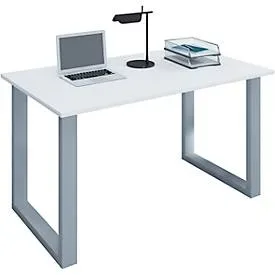 Schreibtisch, rechteckig, Bügelfuss, B 1100 x T 800 x H 760 mm, weiss/silber
