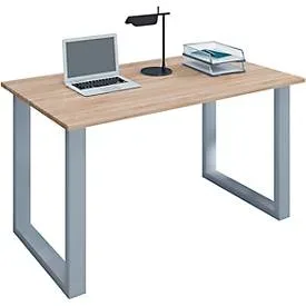 Schreibtisch, rechteckig, Bügelfuss, B 1400 x T 800 x H 760 mm, Sonoma Eiche/silber