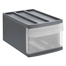 Schubladenbox Rotho SYSTEMIX M, modular, 1 geschlossener Schub, Griffmulde, stapelbar, QR-Code, L 395 x B 255 x H 203 mm, PP, anthrazit-transparent