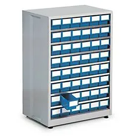 Schubladenregal, mit 48 Schubladen, blau