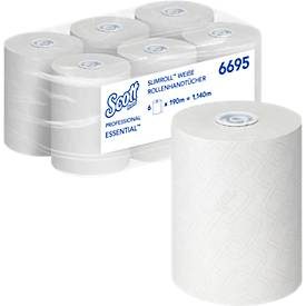 SCOTT, Scott Essential Slimroll Falthandtücher Gerollt Weiss 1-lagig 6695 6 Rollen à 190 m