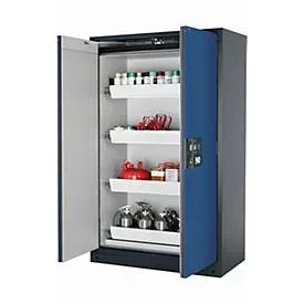 Sicherheitsschrank Typ 90 asecos Q-PEGASUS-90, Flügeltüren mit Schliess-Automatik, Einhandbedienung, Front Enzianblau, B 1193 x T 615 x H 1953 mm
