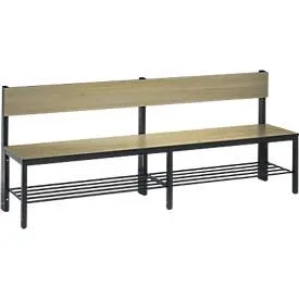 C+P, C+P Umkleidesitzbank Basic Plus, Länge 1.960 mm, einseitig, mit Rückenlehne, inkl. Schuhrost, schwarzgrau/Eiche Sereno