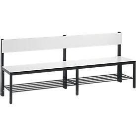 C+P Umkleidesitzbank Basic Plus, Länge 1.960 mm, einseitig, mit Rückenlehne, inkl. Schuhrost, schwarzgrau/weiss