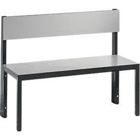 Sitzbank Basic Plus, 1-seitig, Rückenlehne, ohne Schuhrost, 4-Fussgestell schwarzgrau RAL 7021, B 1000 mm, Dekor silbergrau