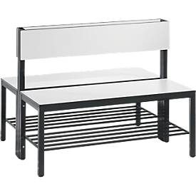 C+P, C+P Umkleidesitzbank Basic Plus, Länge 1.000 mm, doppelseitig, mit Rückenlehne, inkl. Schuhrost, schwarzgrau/weiss