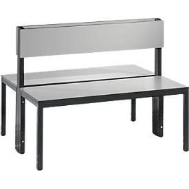 Sitzbank Basic Plus, 2-seitig, Rückenlehne, ohne Schuhrost, 4-Fussgestell schwarzgrau RAL 7021, B 1000 mm, Dekor silbergrau