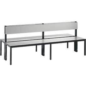 Sitzbank Basic Plus, 2-seitig, Rückenlehne, ohne Schuhrost, 4-Fussgestell schwarzgrau RAL 7021, B 1960 mm, Dekor silbergrau