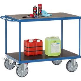 FETRA, fetra® Schwerer Tisch- und Montagewagen, rutschsichere Ladefläche, 2 Etagen à 600 x 1.000 mm, brillantblau