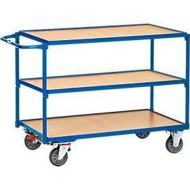 fetra® Tischwagen, TK 300 kg, 3 Etagen à 1.000 x 600 m, waagerechter Schiebebügel, mit Zentralbremse