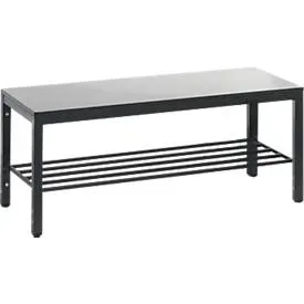 Umkleidebank Basic Plus, für Feuchträume, ohne Rückenlehne, 4-Fussgestell schwarzgrau RAL 7021, mit Schuhrost, B 1000 mm, Dekor silbergrau