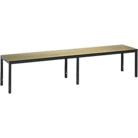 Umkleidebank Basic Plus, für Feuchträume, ohne Rückenlehne, 6-Fussgestell schwarzgrau RAL 7021, ohne Schuhrost, B 1960 mm, Dekor Eiche Serrano