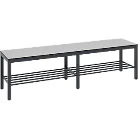 Umkleidebank Basic Plus, für Feuchträume, ohne Rückenlehne, 6-Fussgestell schwarzgrau RAL 7021, mit Schuhrost, B 1500 mm, Dekor silbergrau