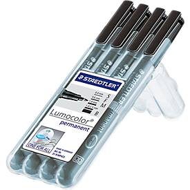 STAEDTLER, STAEDTLER Lumocolor Folienstift Faserschreiber Schwarz 4 Stück