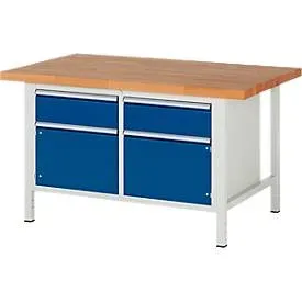 RAU, RAU Werkbank Serie 8000, 1 Doppel-Container, 2 Flügeltüren, HxBxT 840 x 1.500 x 900 mm, 2 x 90%-Auszug-Schubladen ErgoScript®