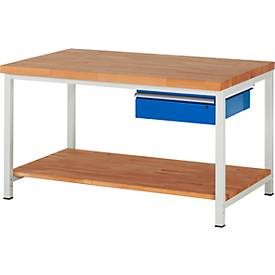 RAU, RAU Werkbank Serie 8000, HxBxT 840 x 1.500 x 900 mm, 1 Schublade, 1 Buche-Massiv-Ablageboden Tiefe 757 mm