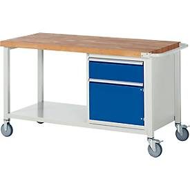 RAU, RAU mobile Werkbank Serie 8000, HxBxT 880 x 1.500 x 700 mm, 1 Container, 1 Flügeltür, 1 x 90%-Auszug-Schublade