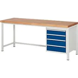 RAU, RAU Werkbank Serie 8000, HxBxT 840-1.040 x 2.000 x 700 mm, 4 x 90%-Auszug-Schubladen 2 x 120, 2 x 150 mm, Breite 490 mm