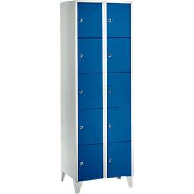 Wertfachschrank 300 mm, 2 Abteile, 10 Fächer, Sicherheitszylinderschloss, Fuss, enzianblau